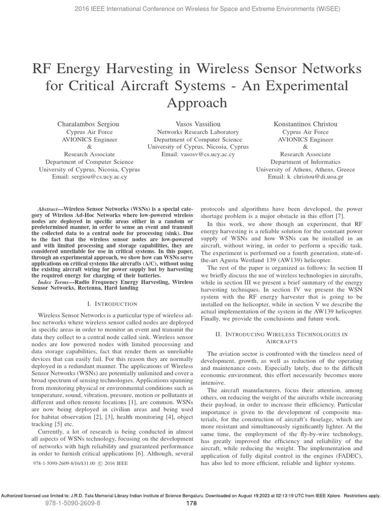RF Energy Harvesting In Wireless Sensor Networks For Critical Aircraft ...