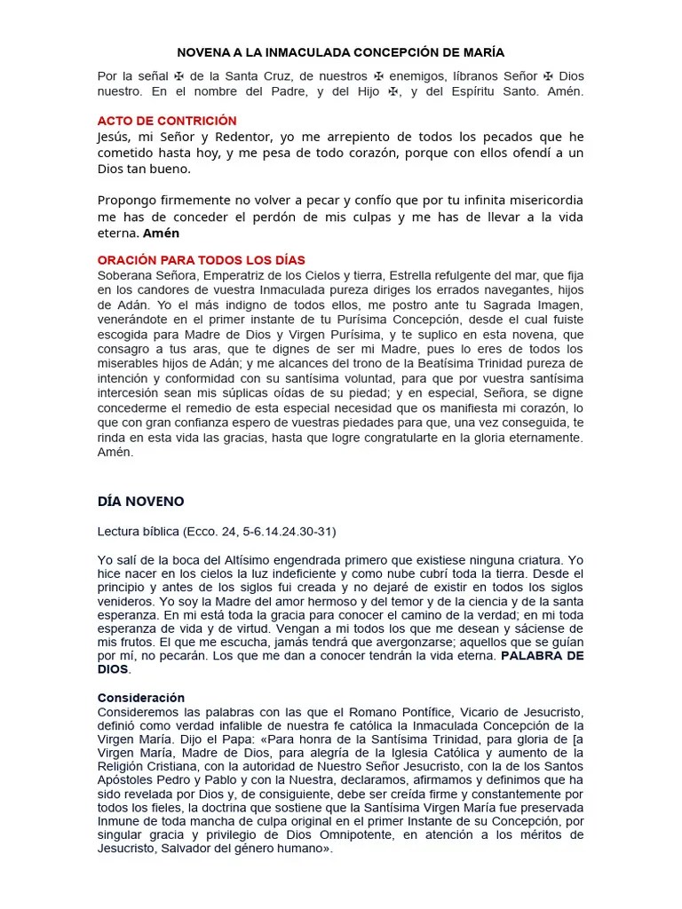 Novena A La Inmaculada Concepción De María | PDF | María, Madre De ...