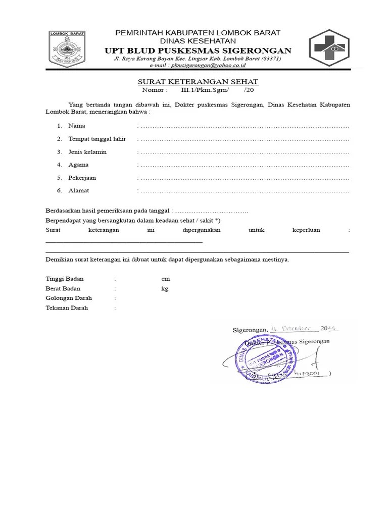 Surat Keterangan Puskesmas | PDF