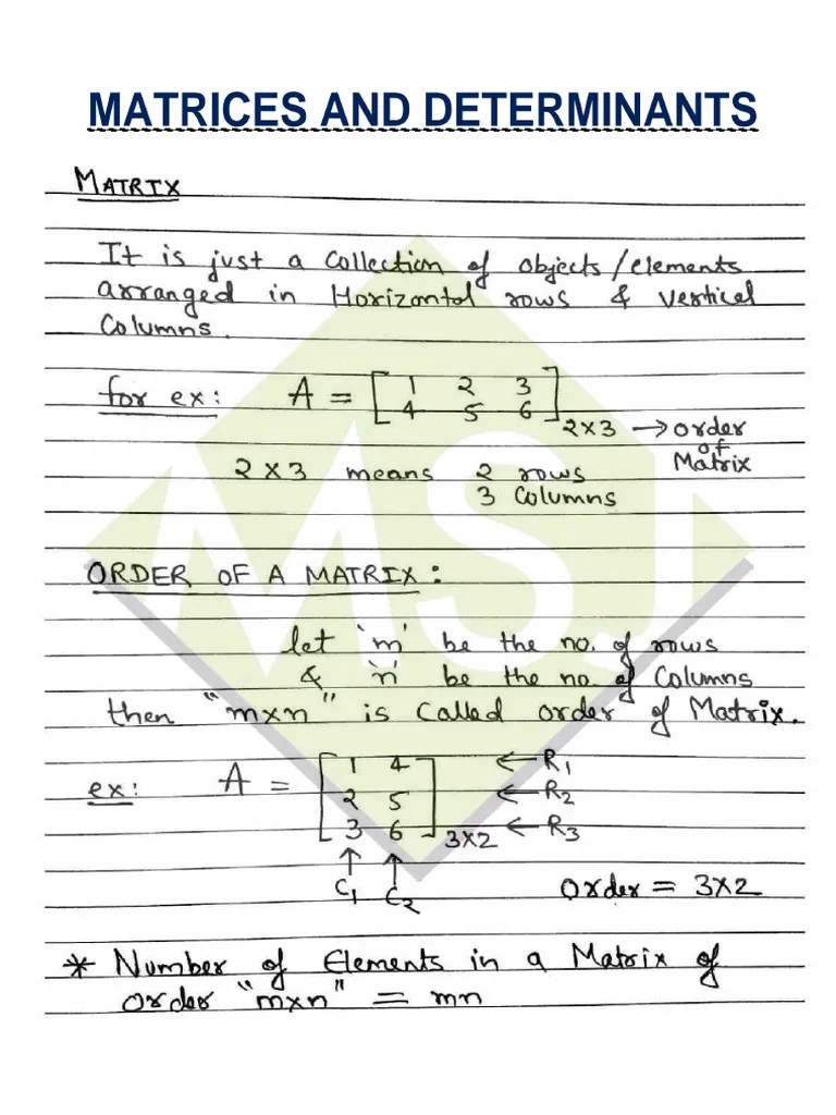 Matrices And Determinants Notes | PDF