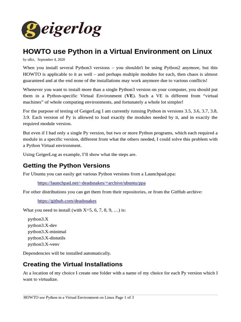 HOWTO - Using Python In A Virtual Environment On Linux-V1.0 | PDF