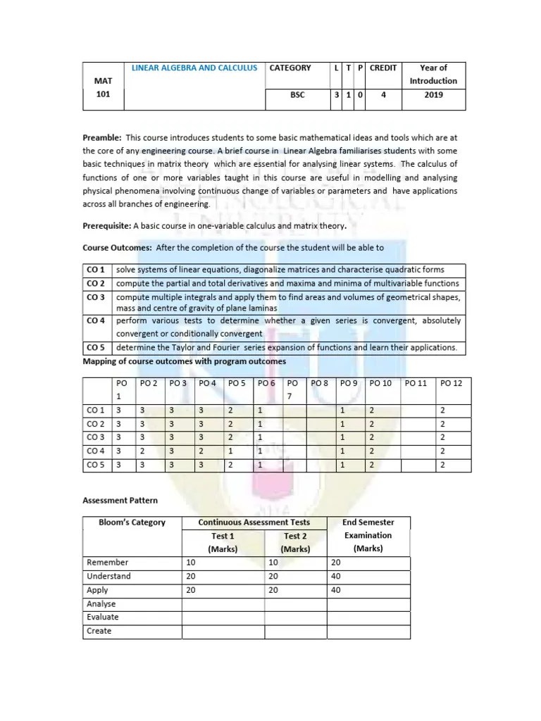S1 ECE Syllabus | PDF | Matrix (Mathematics) | Calculus