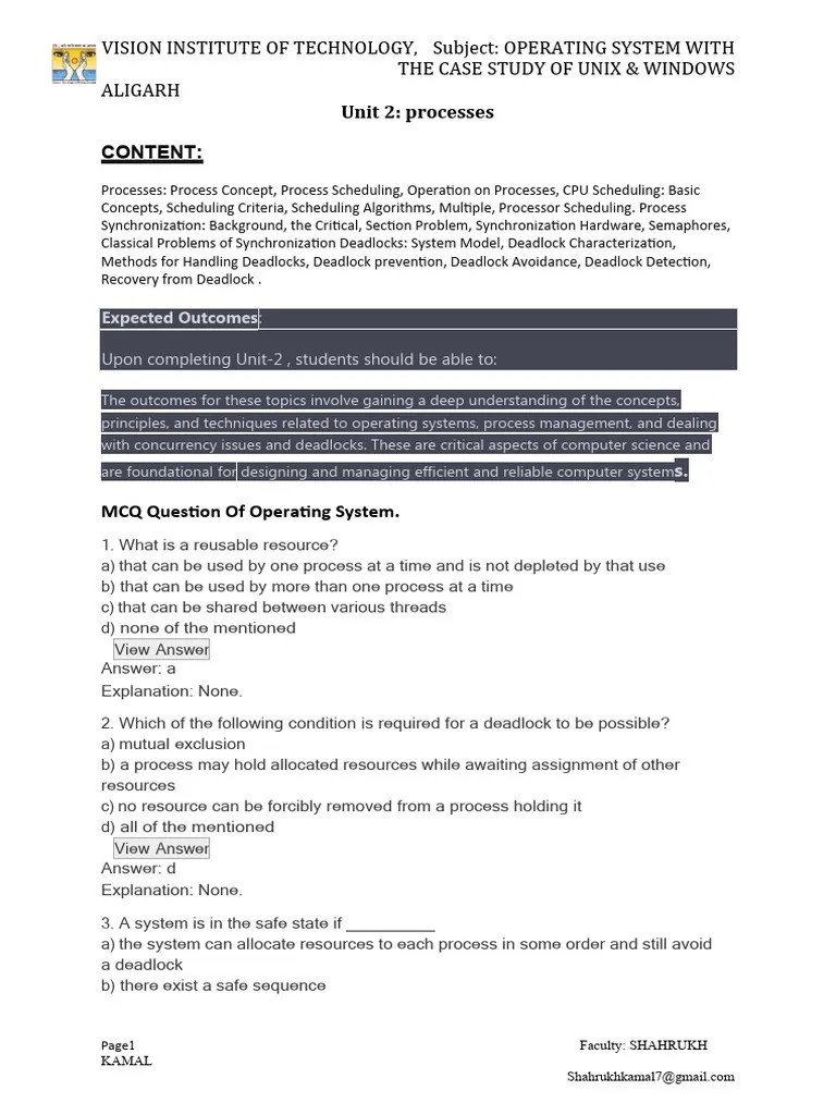 MCQ BCA 2 Year Unit-2 Operating System. | PDF | Scheduling (Computing ...