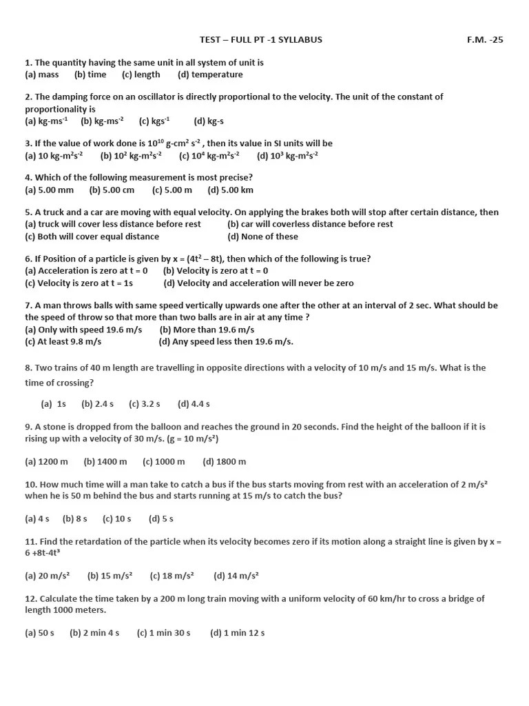 Xi Physics - PT 1 Syllabus Test | PDF