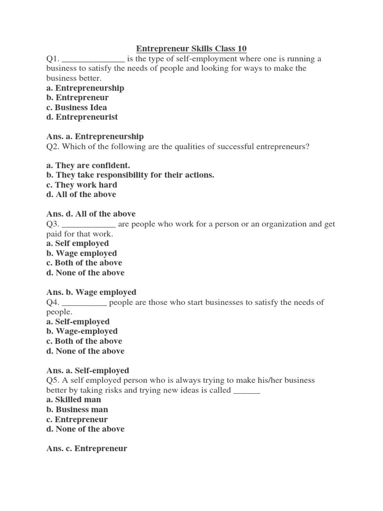 Entrepreneur Skills Class 10 | PDF | Entrepreneurship | Economies