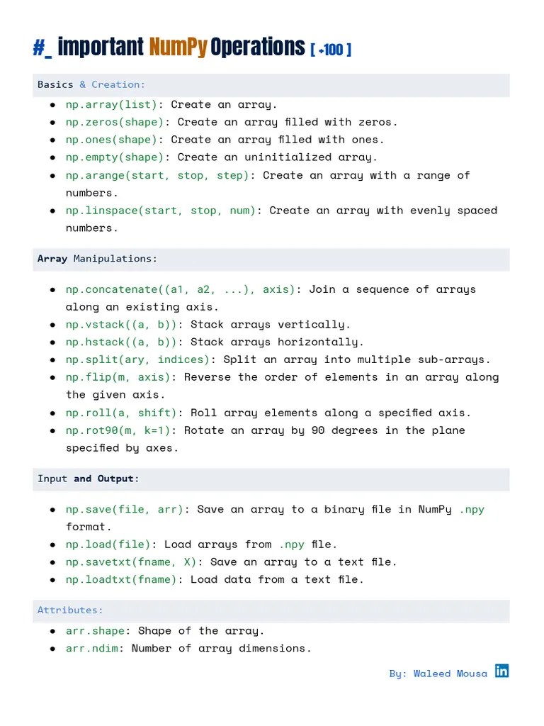 +100 Important Numpy Operations | PDF
