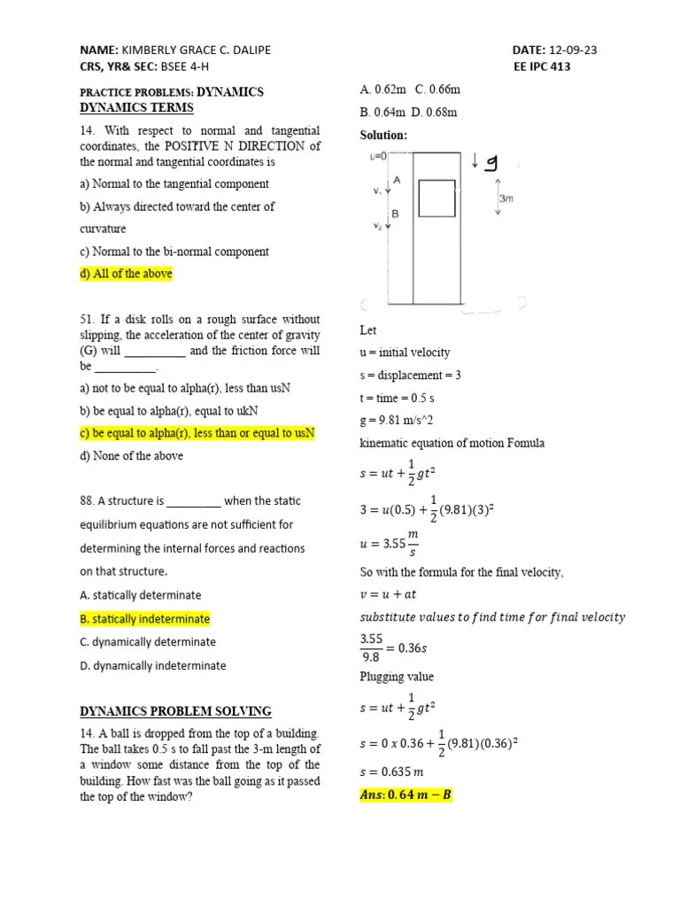 Practice Problems DYNAMICS | PDF | Force | Acceleration