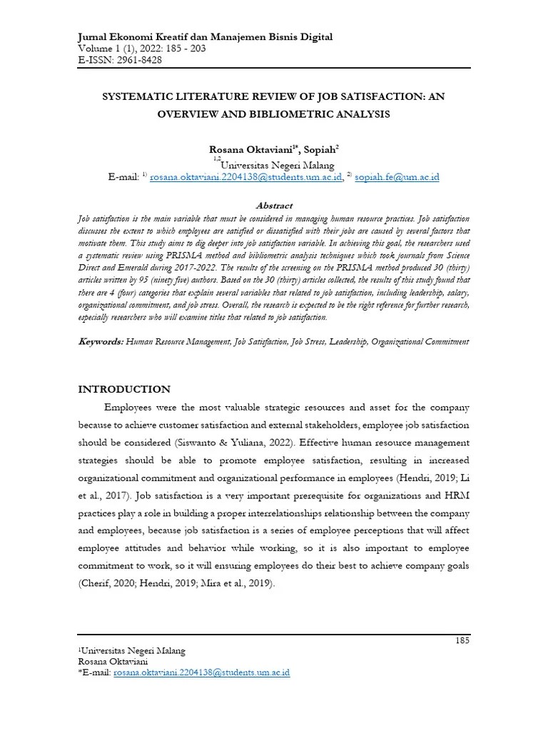 Systematic Literature Review Of Job Satisfaction A | Download Free PDF | Job Satisfaction ...