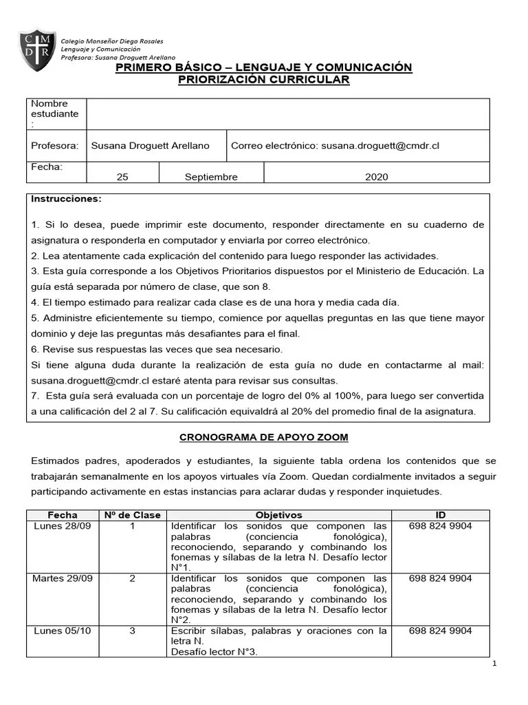 Guía N°7 Lenguaje 1º Básico | PDF | Sílaba | Fonología