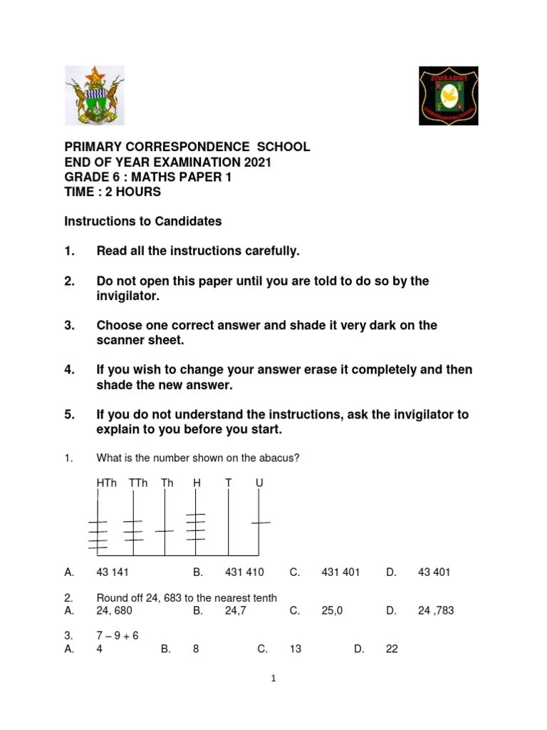 Grade 6 Maths Paper 1 | Download Free PDF | Elementary Mathematics | Mathematics