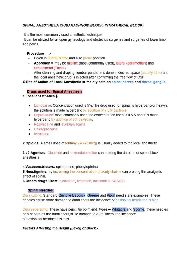 Spinal Anesthesia | PDF | Anesthesia | Cerebrospinal Fluid