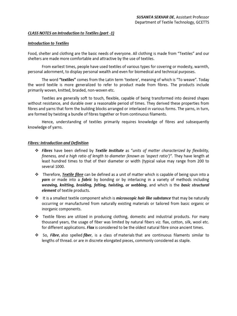 An Introduction To Textiles & Fibre Classification | Download Free PDF | Textiles | Yarn