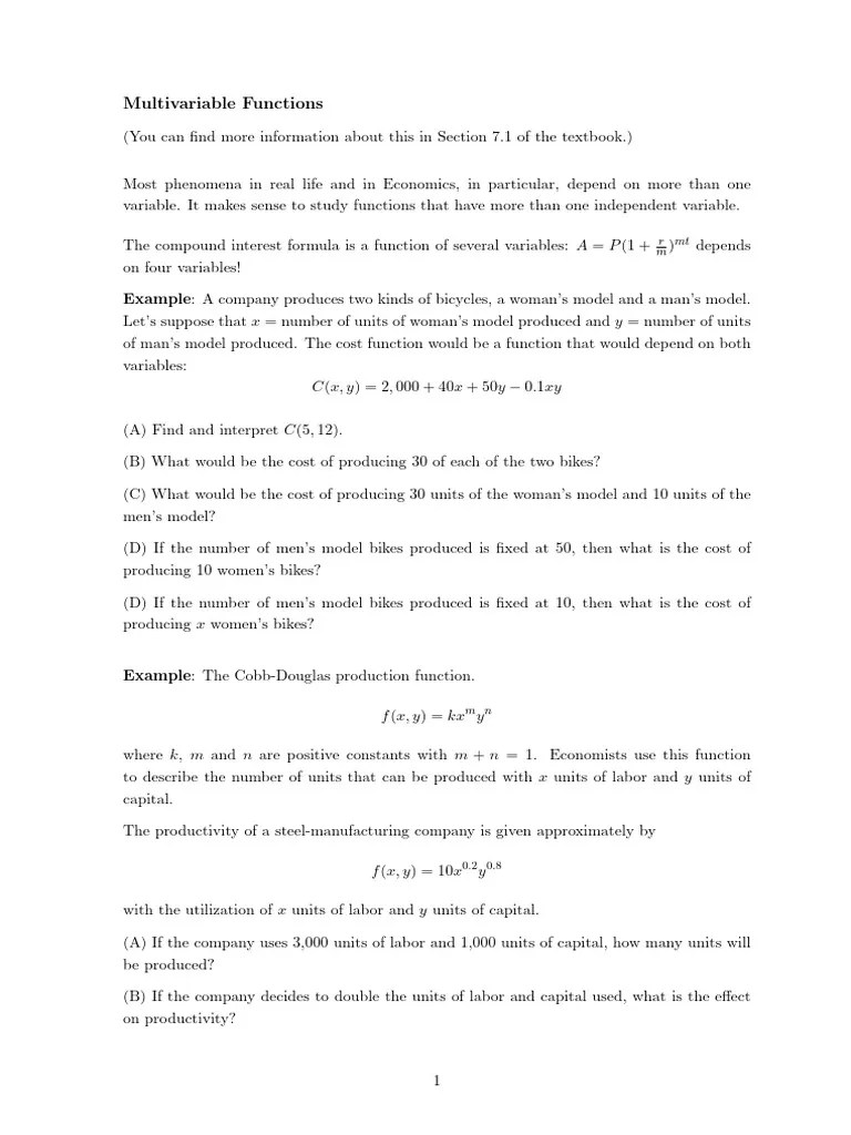 H17 Multivariable Functions | PDF | Labour Economics | Variable ...