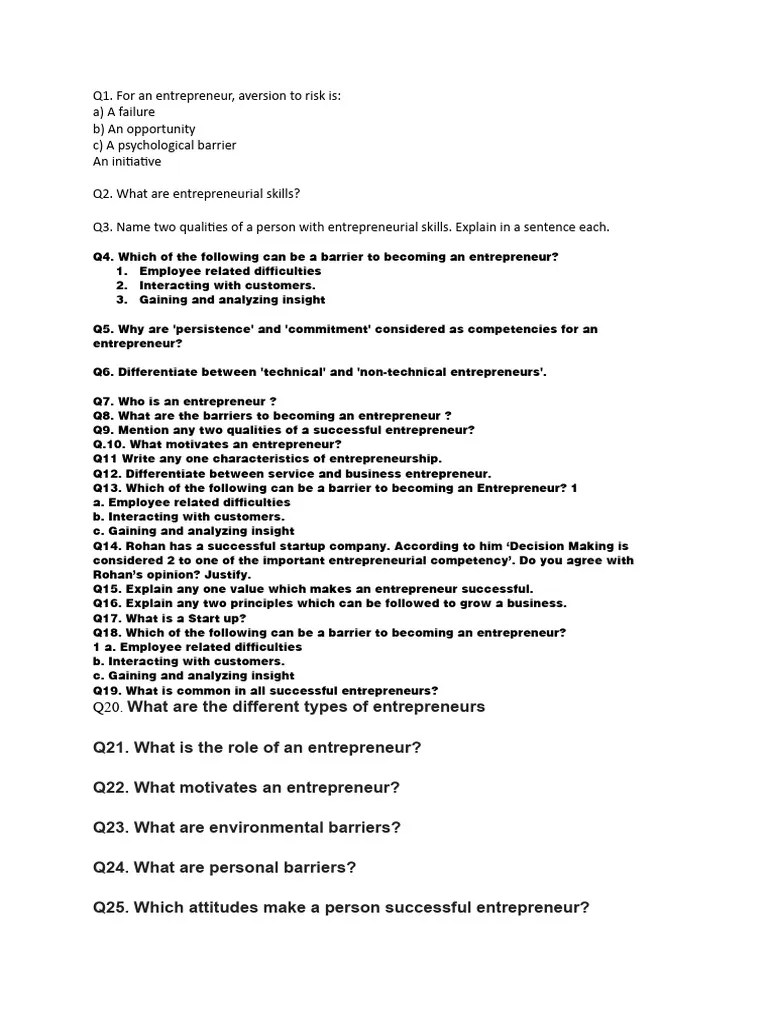 Entrepreneurship Skills Question Bank | PDF | Entrepreneurship | Business