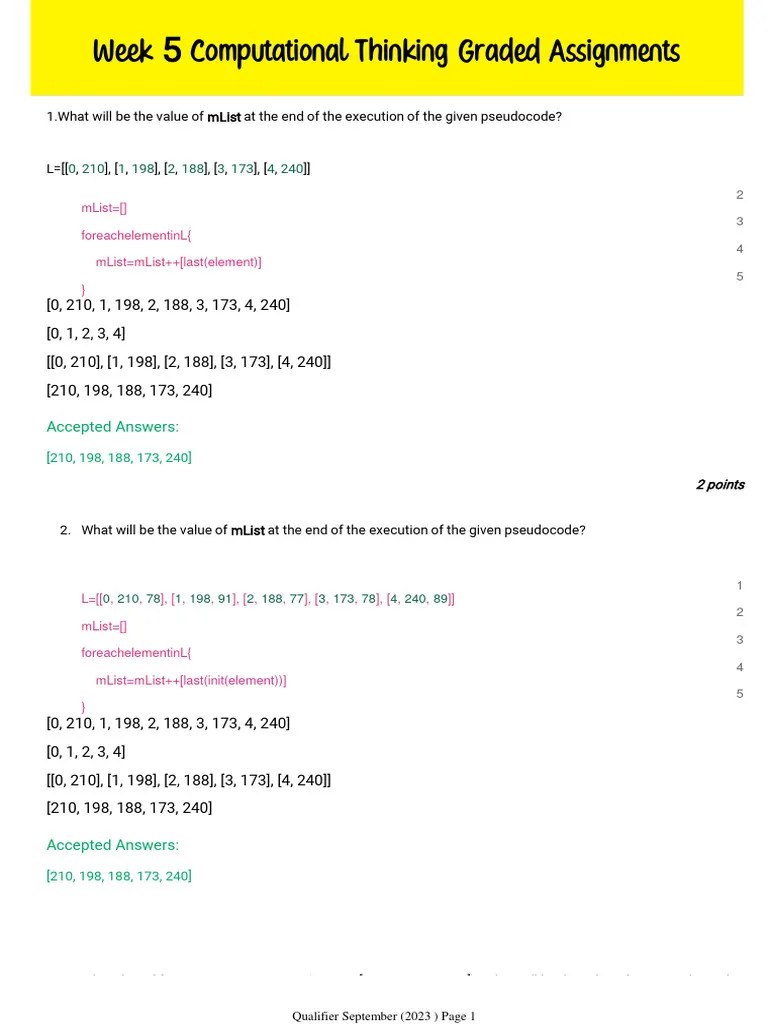 Week 5 Computational Thinking Graded Assignments | PDF
