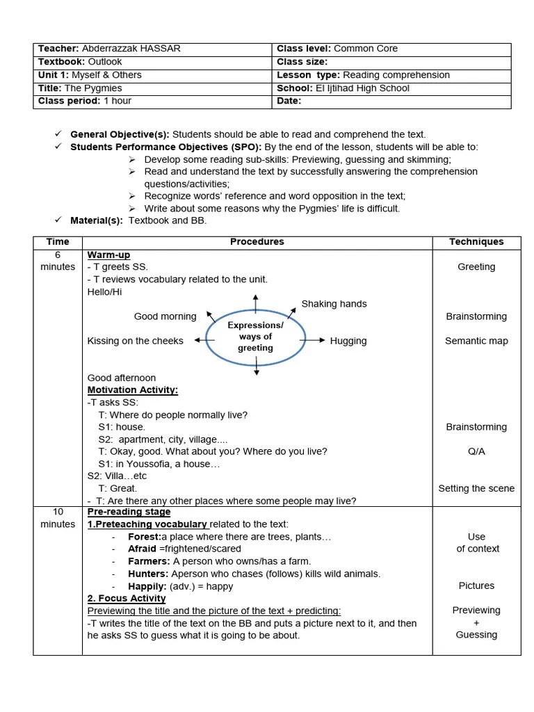 Unit 1 Reading Comp Lesson Plan C.C | PDF