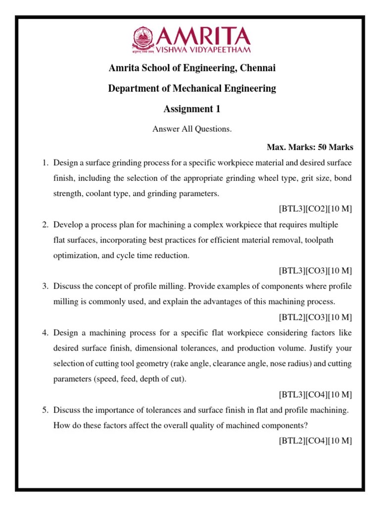 Assignment Manufacturing Process Ii 19mee215 R2 Pdf