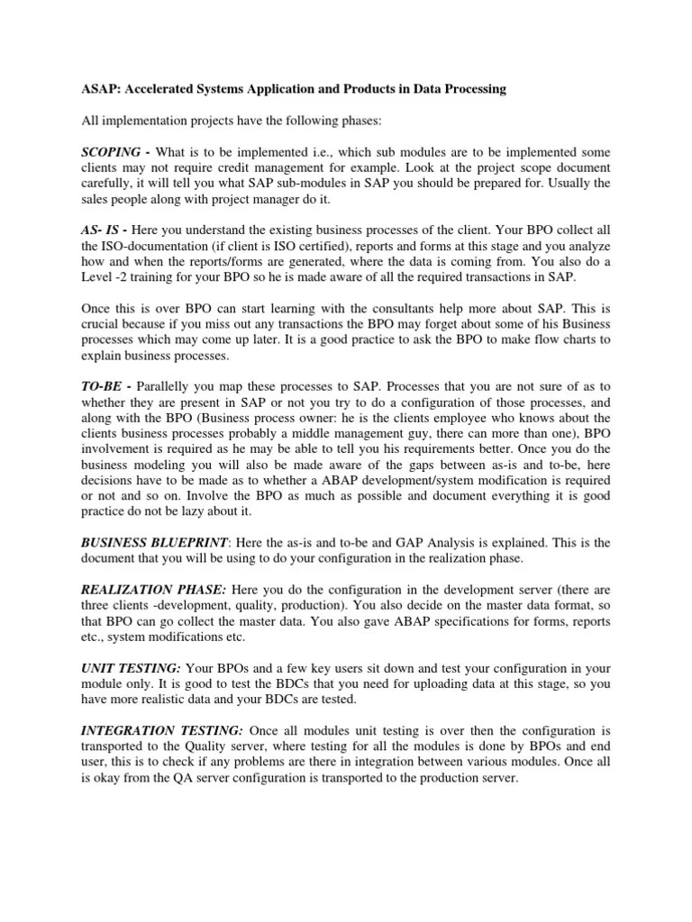 ASAP Methodology | PDF | Outsourcing | Business Process