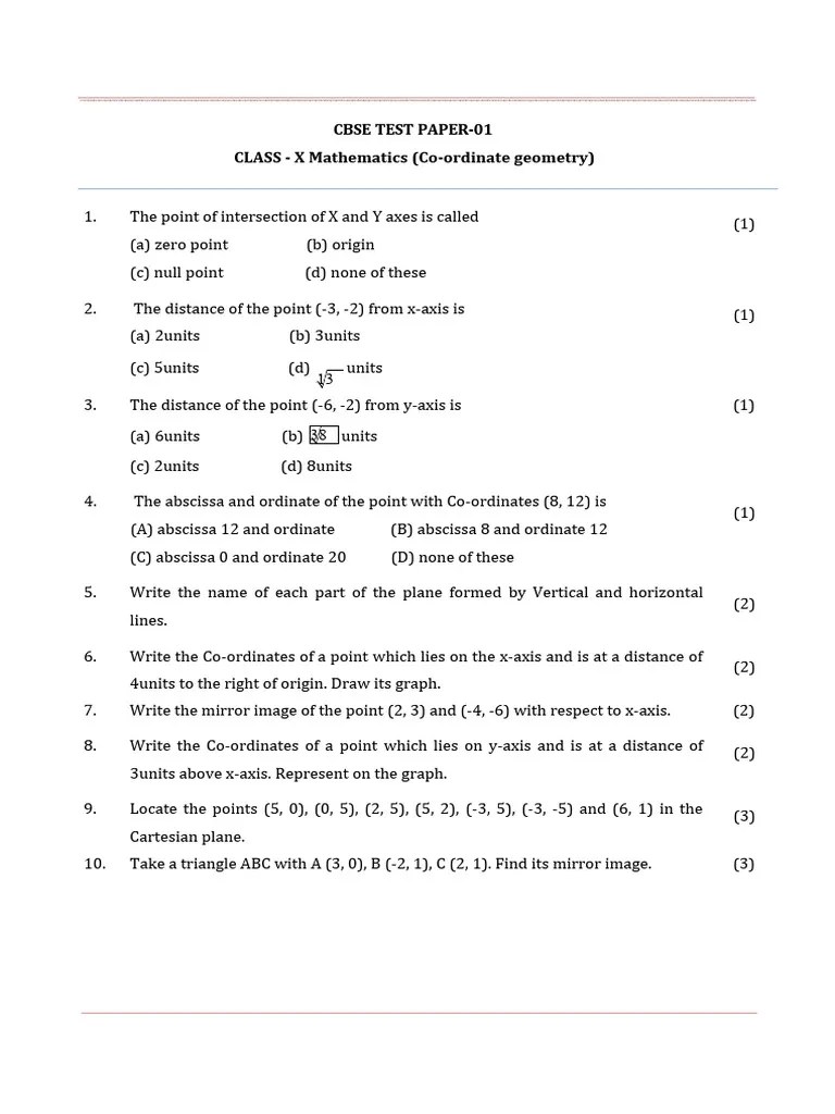 Coordinate Geometry Imp Questions Paper 1 | PDF | Cartesian Coordinate ...
