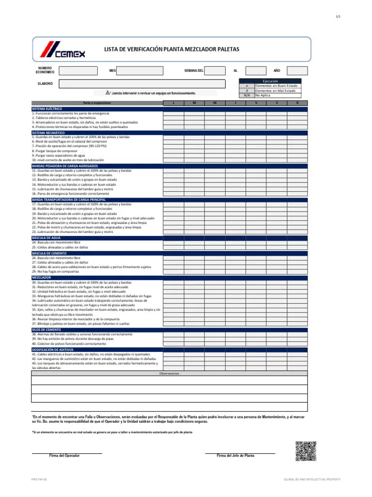Listas De Verificación Equipos Mov Y Planta | PDF