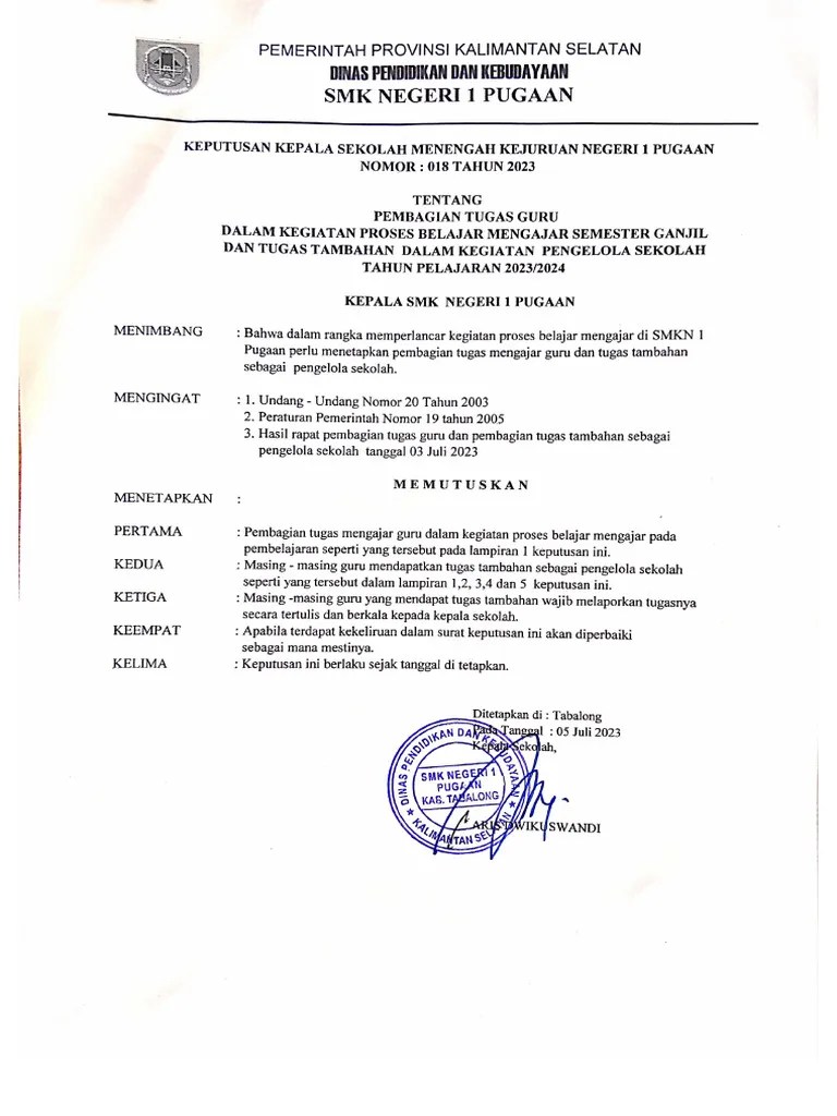 SK Tugas Guru, Jadwal Pelajaran, Tugas Tambahan, Piket Guru 2023-2024 ...