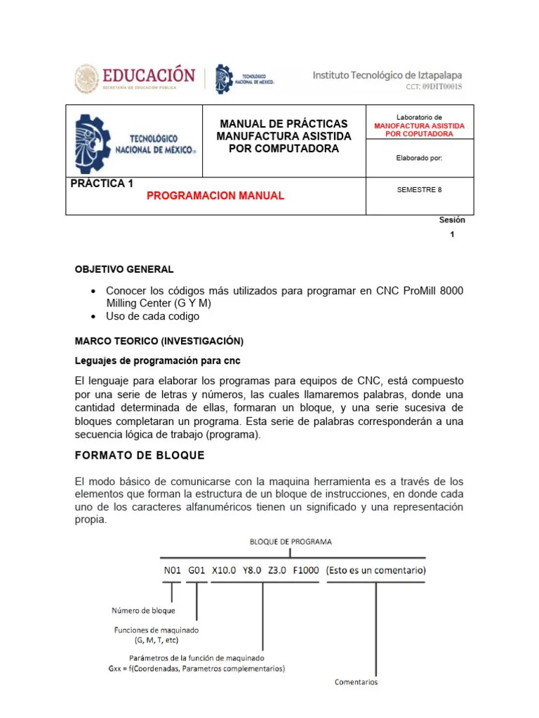 Programacion Manual Fresadora Cnc | PDF | Control Numerico ...