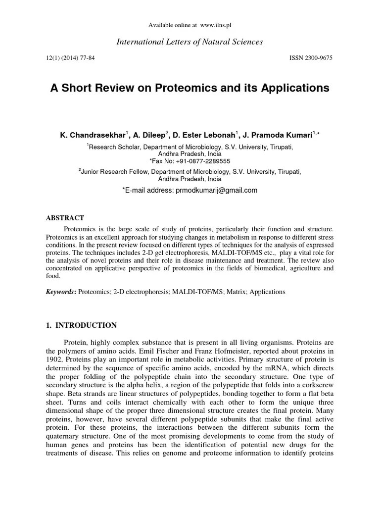 A Short Review On Proteomics And Its Applications | PDF