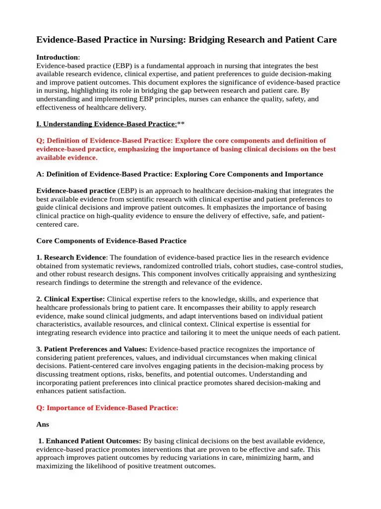 Evidence-Based Practice In Nursing: Bridging Research And Patient Care ...
