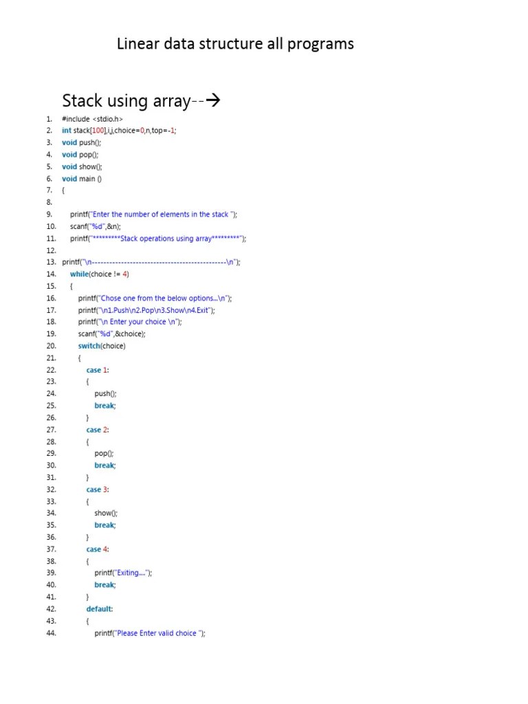 Linear Data Structure Programs - Dsa | PDF