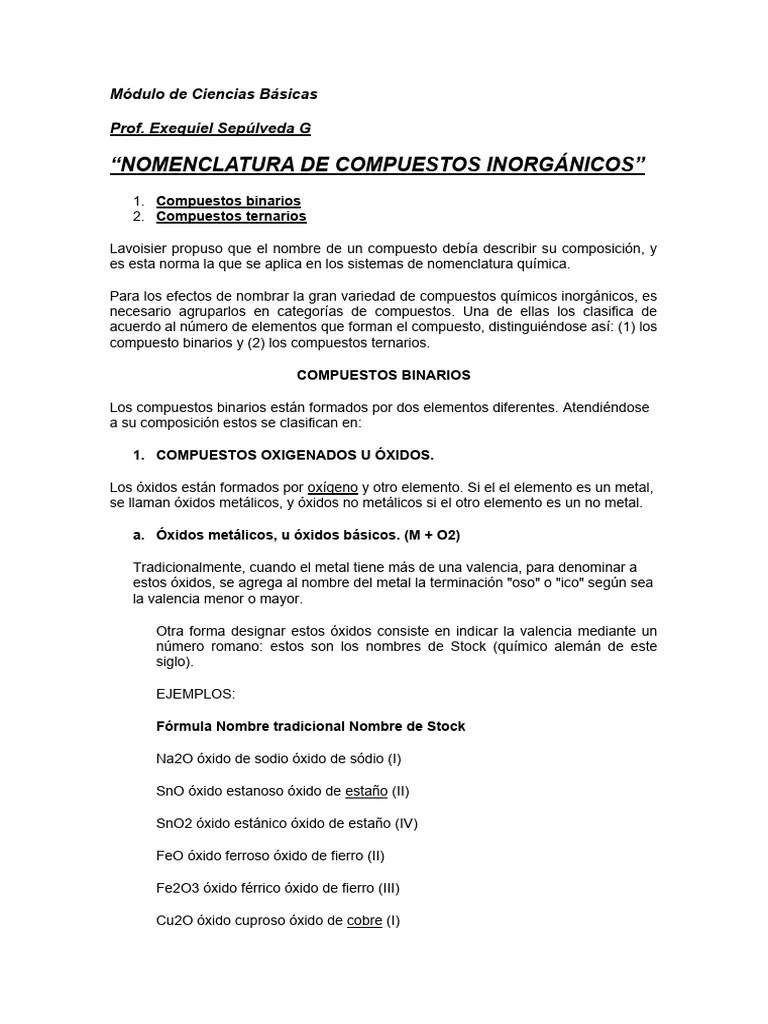 Guia Nomenclatura Inorganica | Descargar Gratis PDF | Hidróxido | Óxido