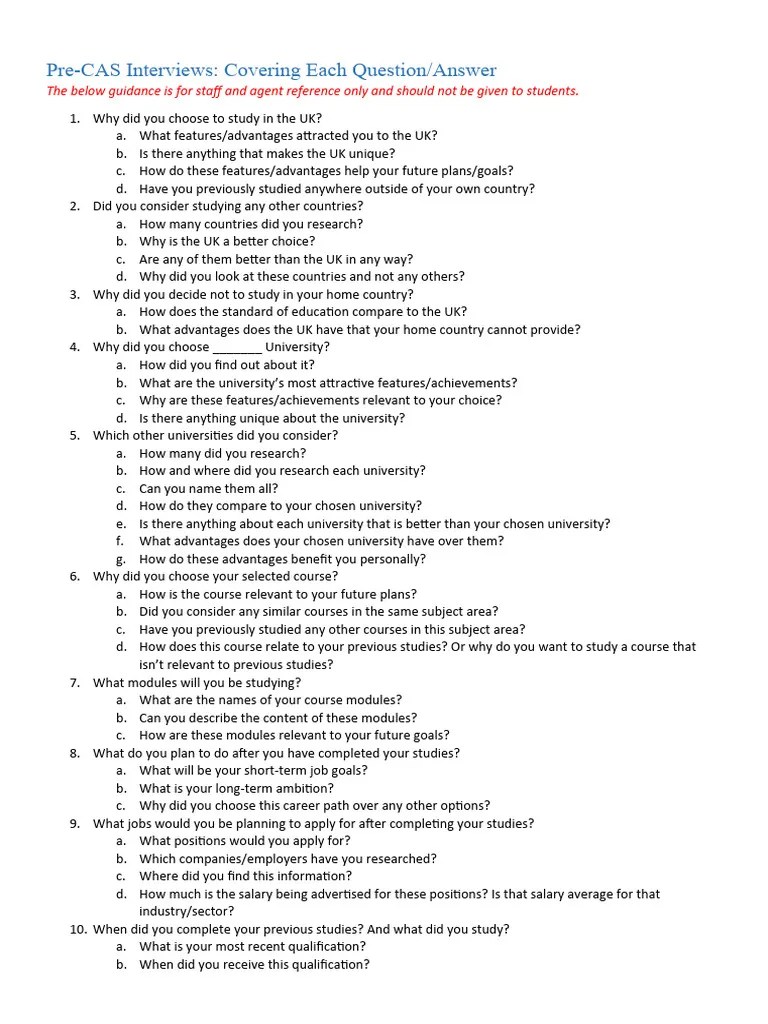 Pre-CAS Interview Guide | PDF