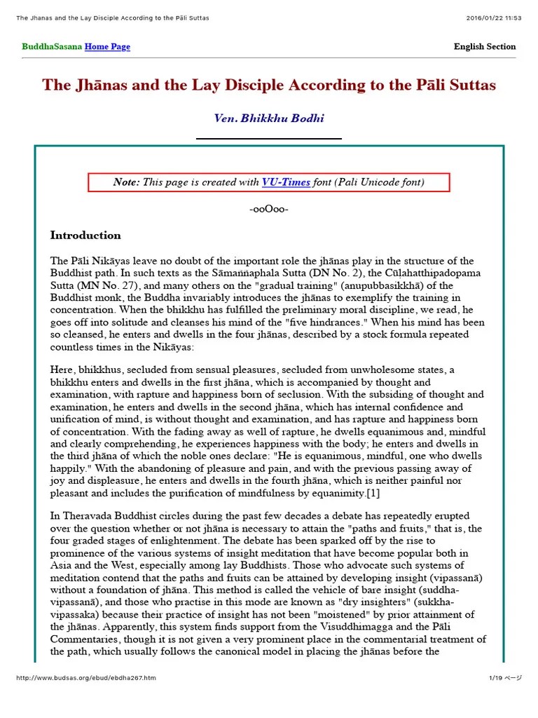 The Jhanas And The Lay Disciple According To The Pāli Suttas | PDF ...