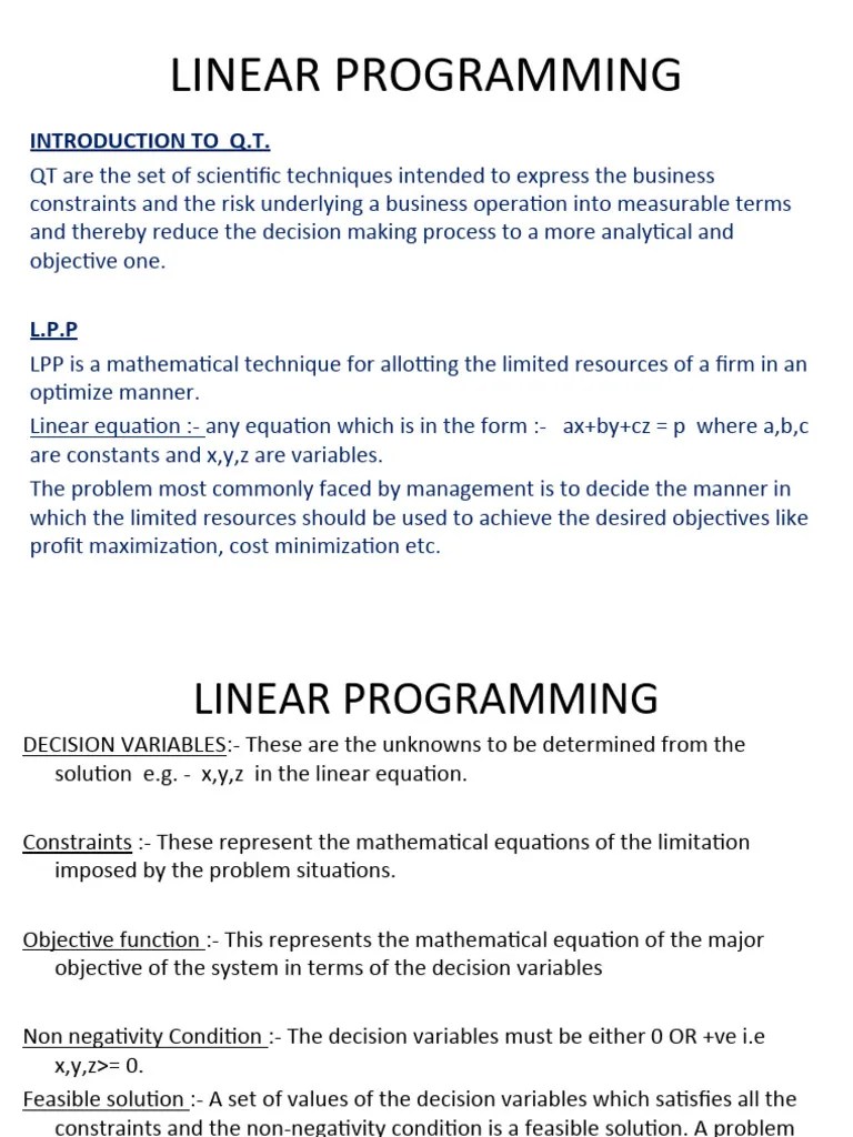 Linear Programming For Managers | PDF