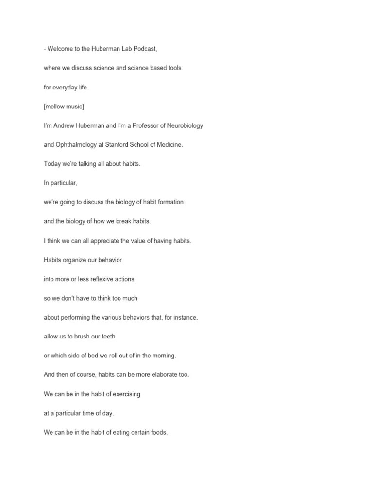 The Science Of Making & Breaking Habits Huberman Lab Podcast #53 | PDF