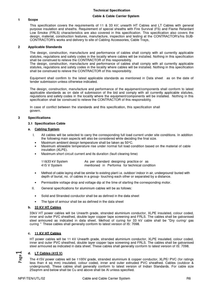 02 Technical Specification Cable And Cable Carrier System Pdf