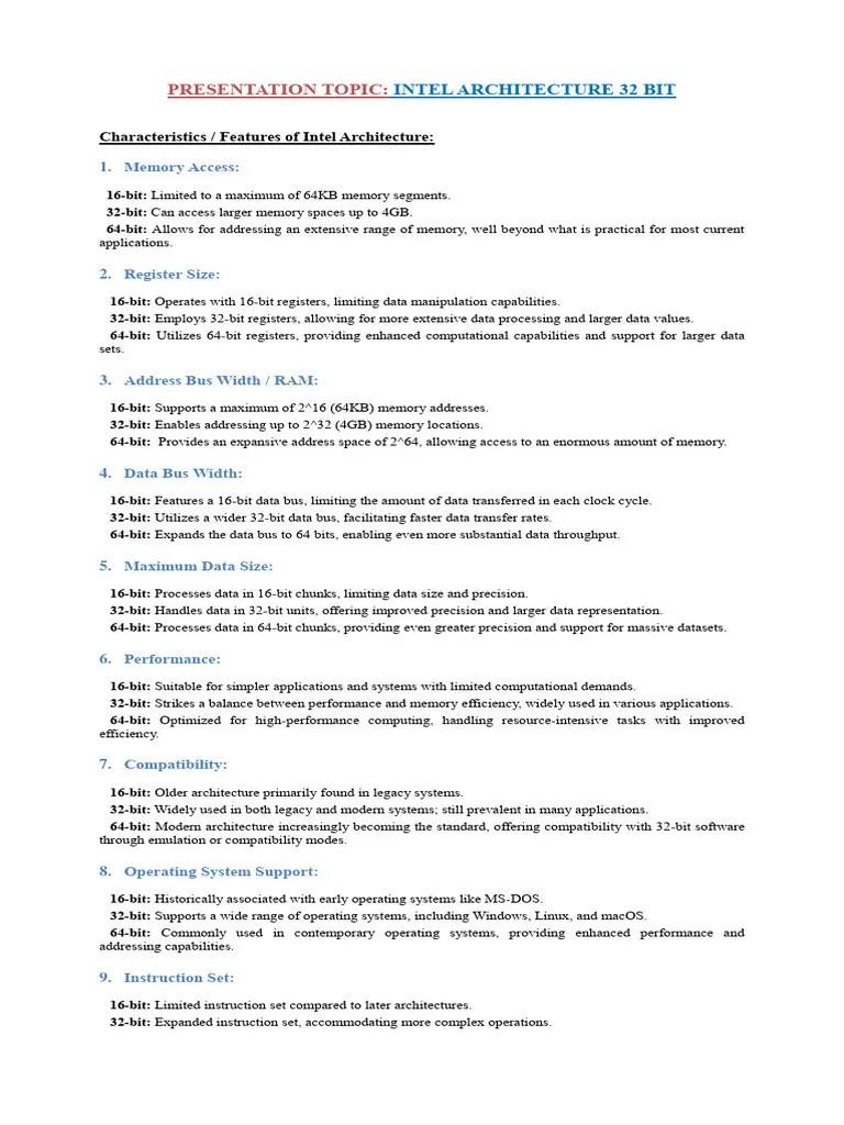 Presentation Intel Architecture 32 Bit | PDF