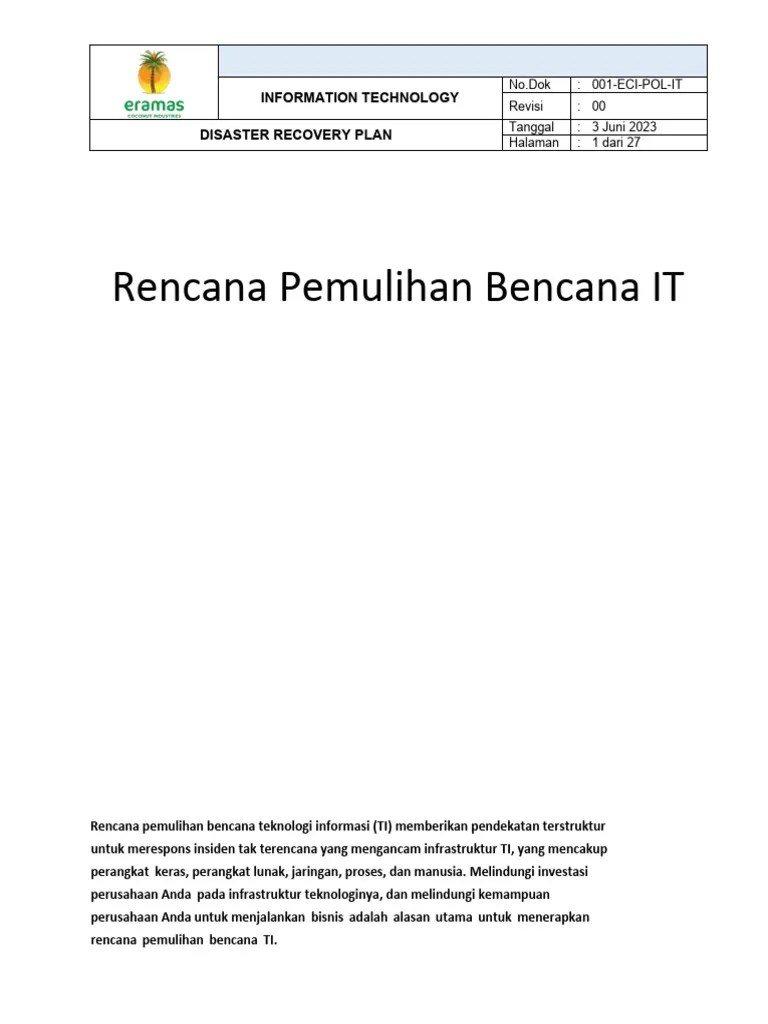 Basic IT Disaster Recovery Plan Template | PDF