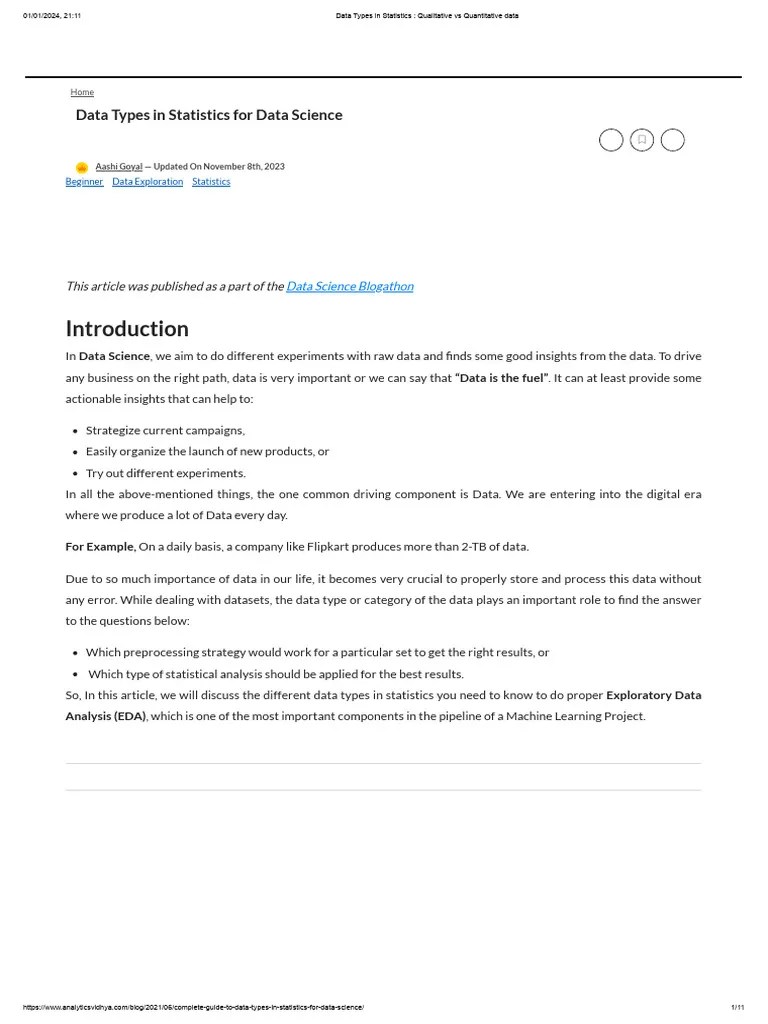 Data Types In Statistics - Qualitative Vs Quantitative Data | PDF ...