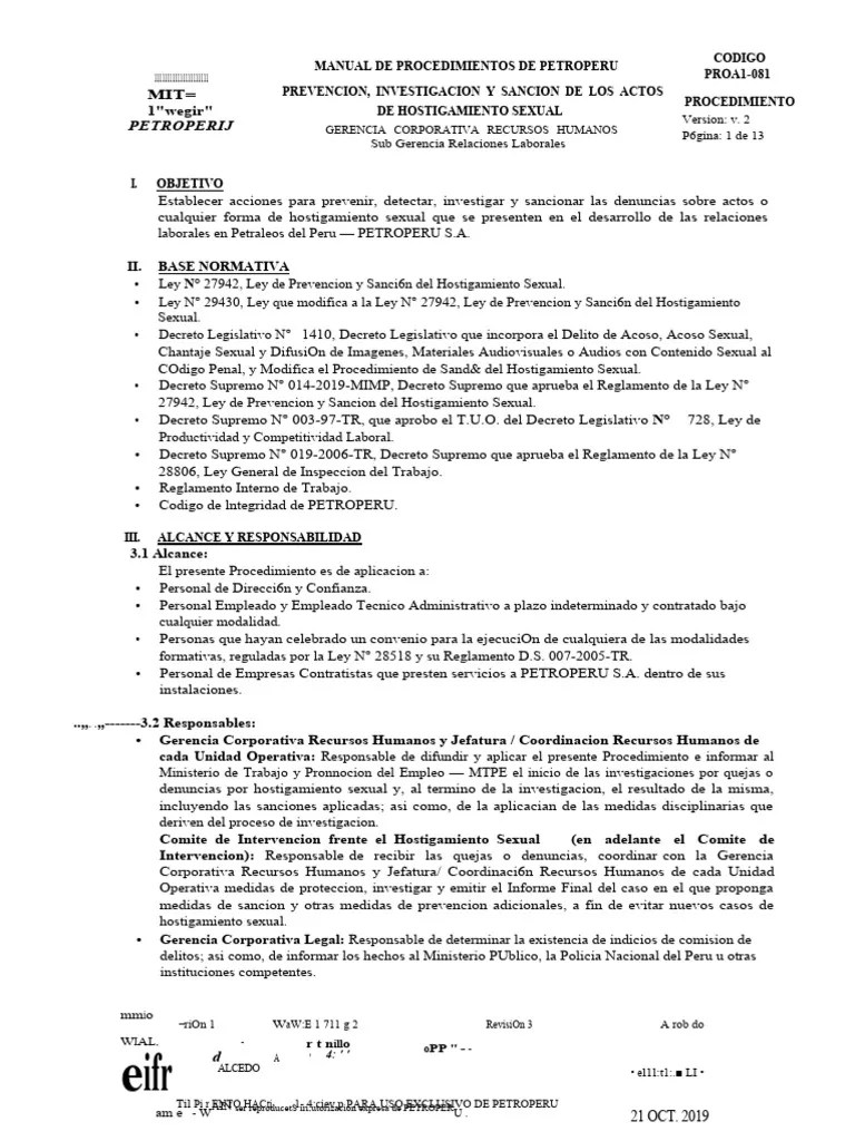 Prevencion Investigacion Y Sancion De Los Actos De Hostigamiento Sexual | PDF