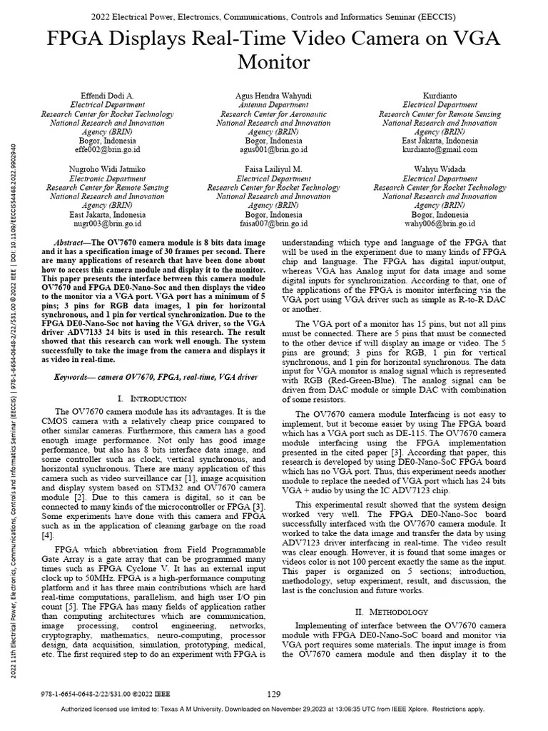 FPGA Displays Real-Time Video Camera On VGA Monitor | Download Free PDF ...
