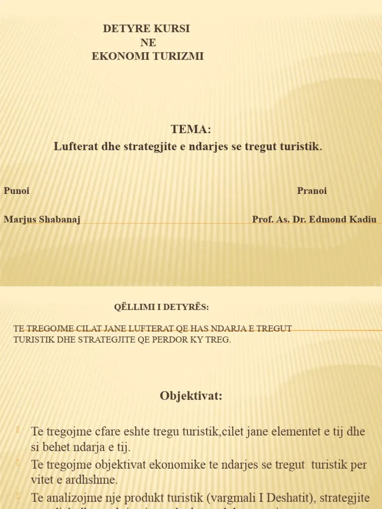 Lufterat Dhe Strategjite E Ndarjes Se Tregut Turistik. | PDF