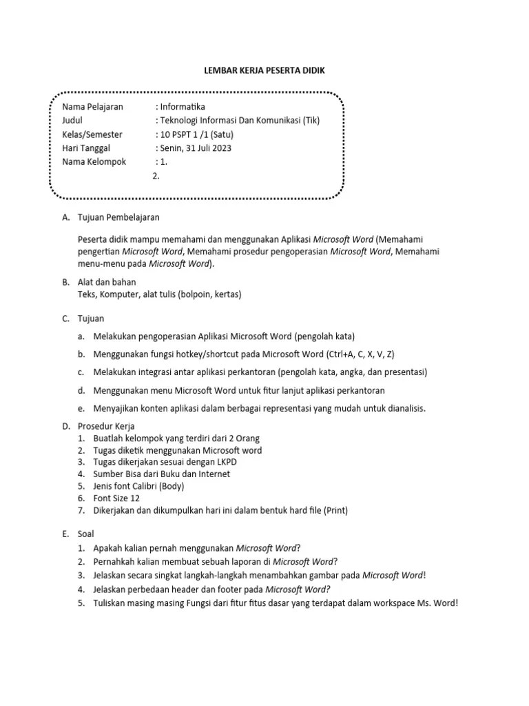 LKPD MS. Word DKV | PDF