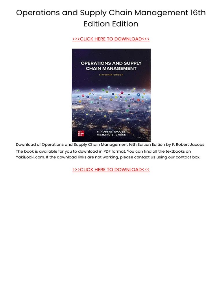 Of Operations And Supply Chain Management 16th Edition Edition PDF | PDF