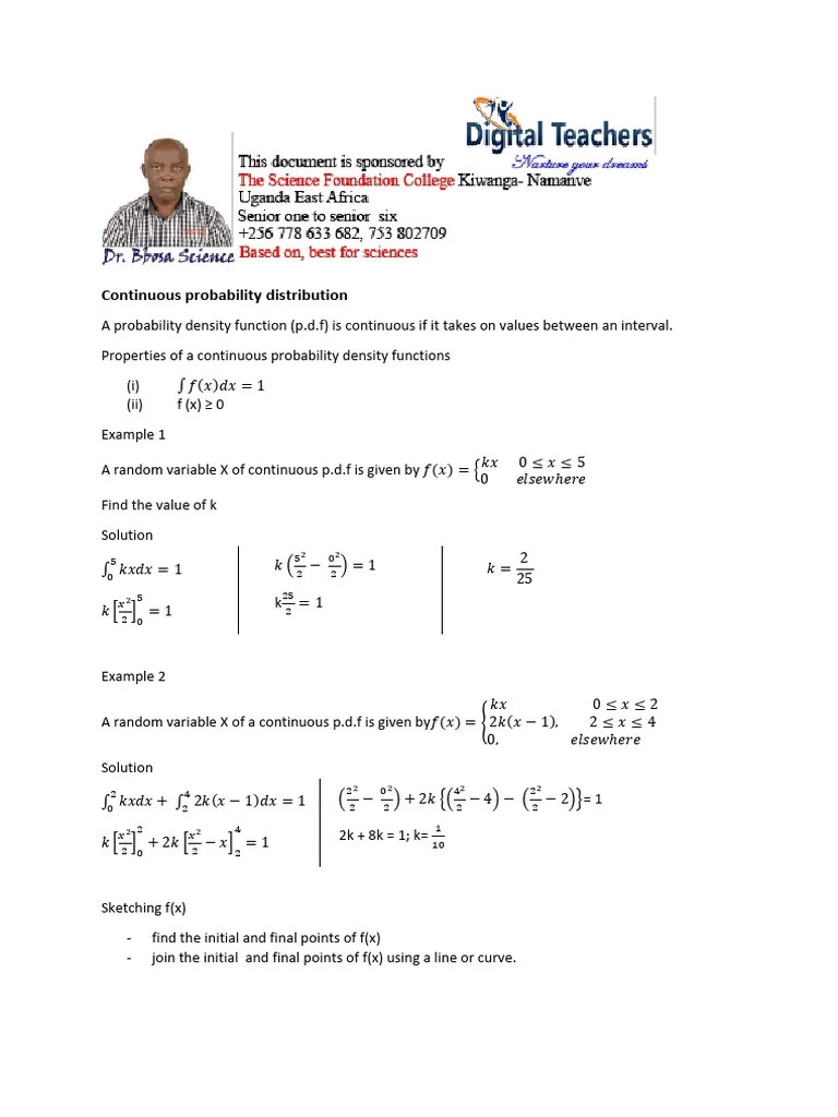 A Level Math Paper 2 Continuous Probability Distribution | PDF