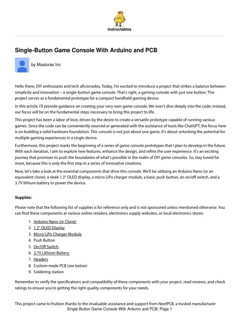 DIY Arduino Game Console Guide | PDF | Printed Circuit Board | Arduino