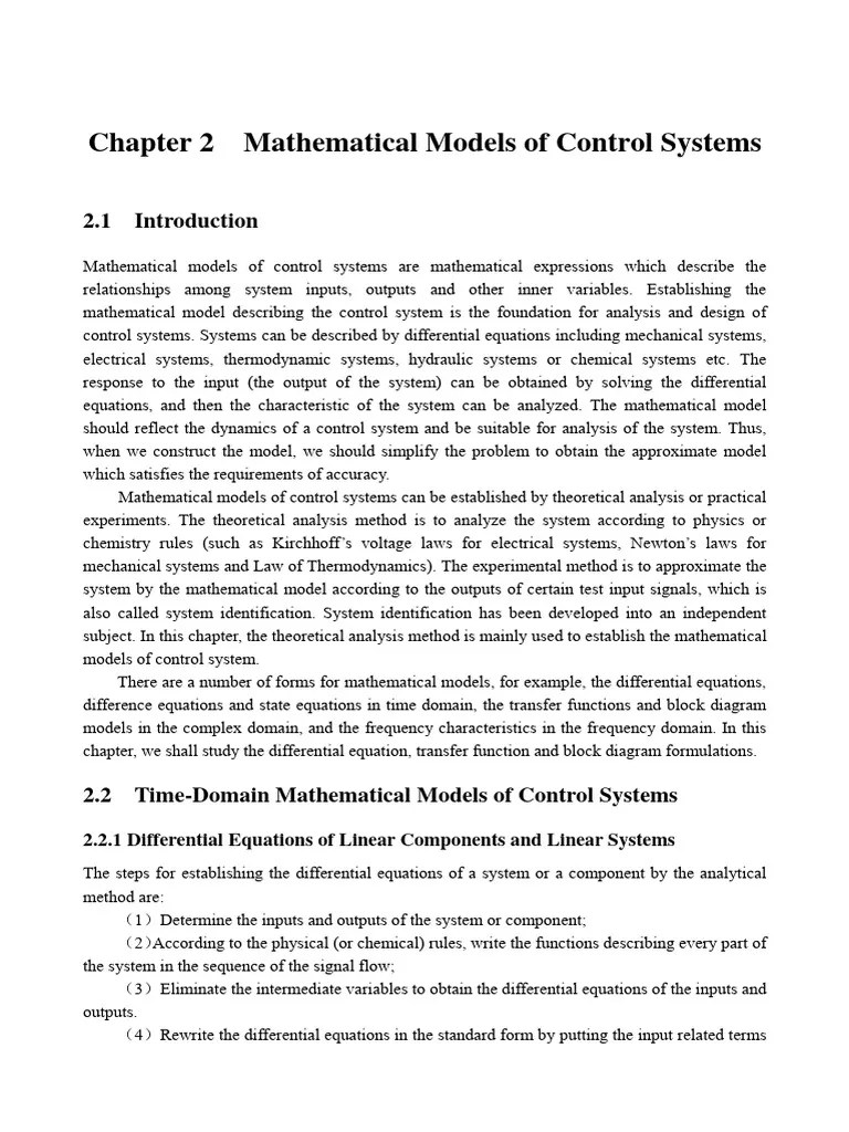 Chapter 2 Mathematical Models Of Control | PDF | Electric Motor ...