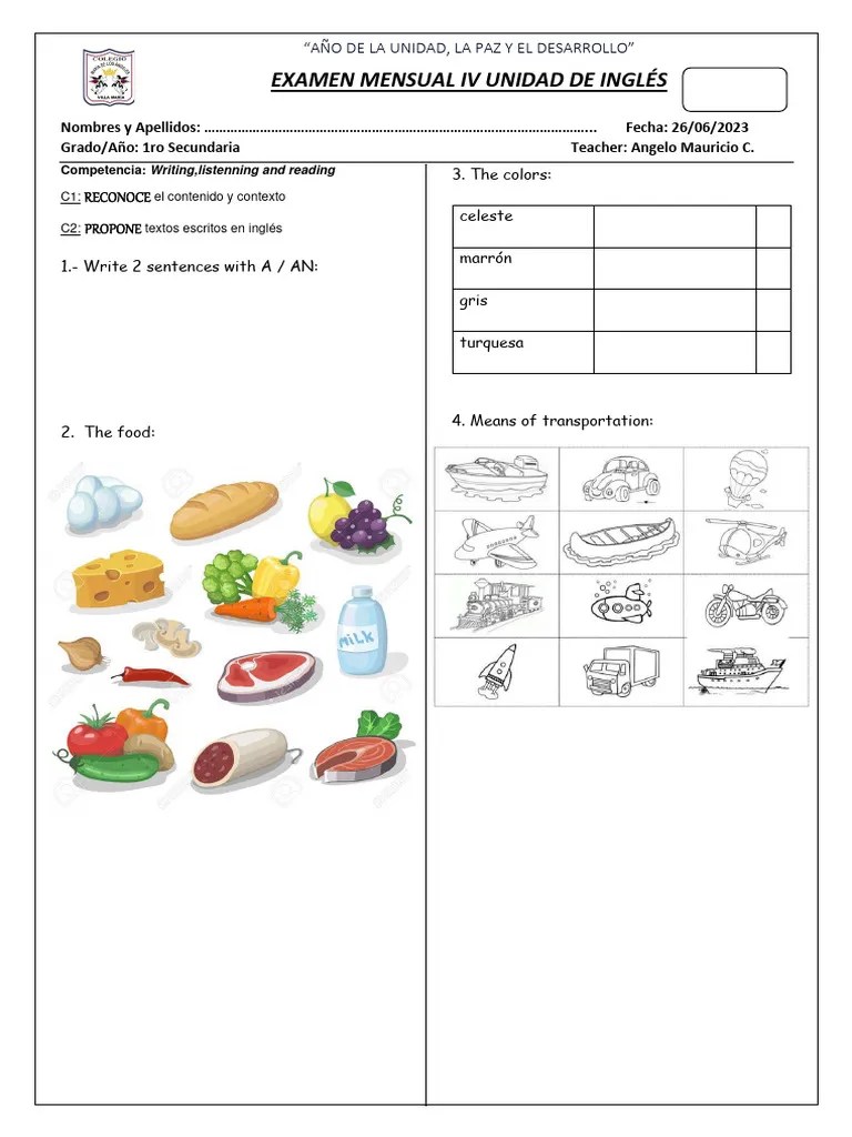 Examen Mensual Junio 1ro Sec | PDF