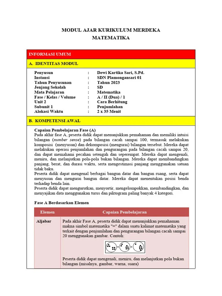 Modul Ajar MTK Kelas 2 - BAB 2 | PDF