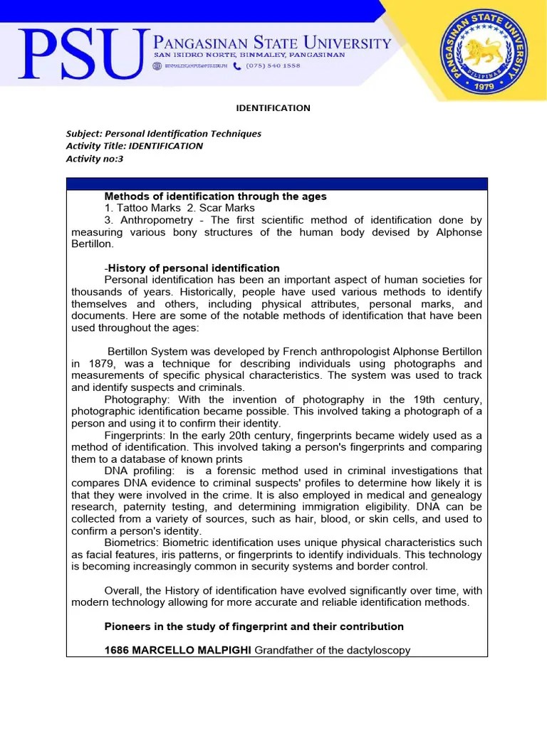 Personal Identification Techniques Arenas8 | PDF | Fingerprint | Techniques