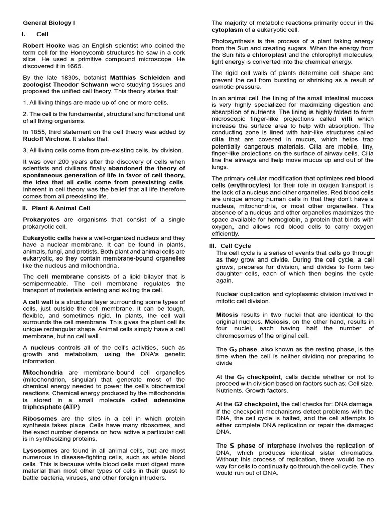 General Biology I Reviewer | PDF | Cell (Biology) | Cell Membrane